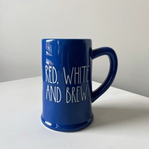 NIB RAE DUNN Red, White And Brew Ceramic Beer Mug
